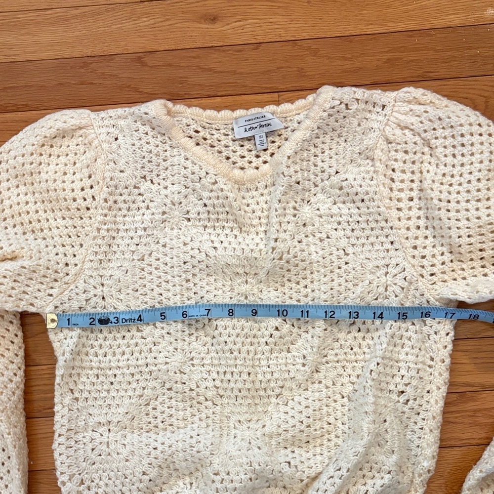 & Other Stories Cream Crochet Crewneck Sweater with Puff Shoulders - Picture 10 of 12